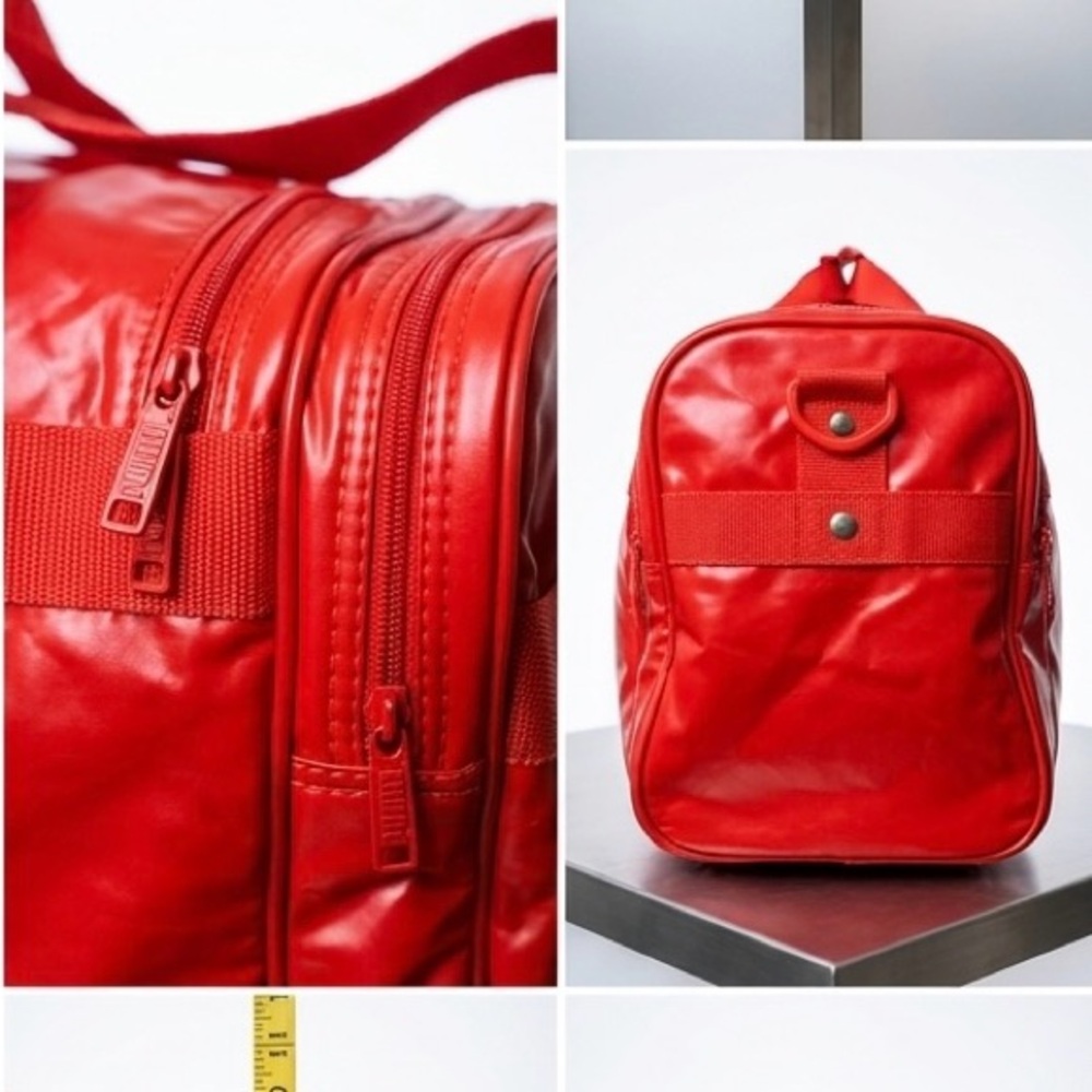 Vintage 80s PUMA Red Vinyl Duffle Bag Gym Travel Team Bag Retro RARE PVC - Picture 4 of 10